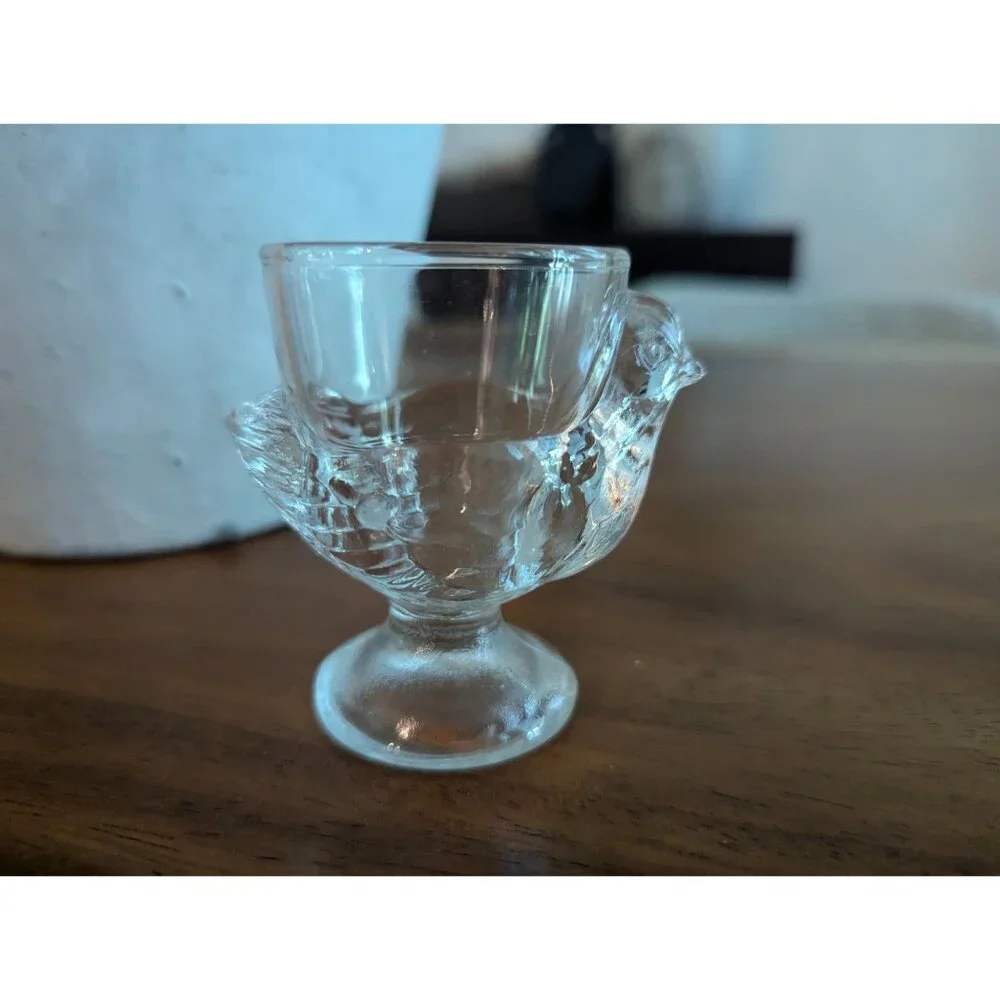Vintage Glass Hen or Chicken Shaped Egg Cup by Luminarc Made in France